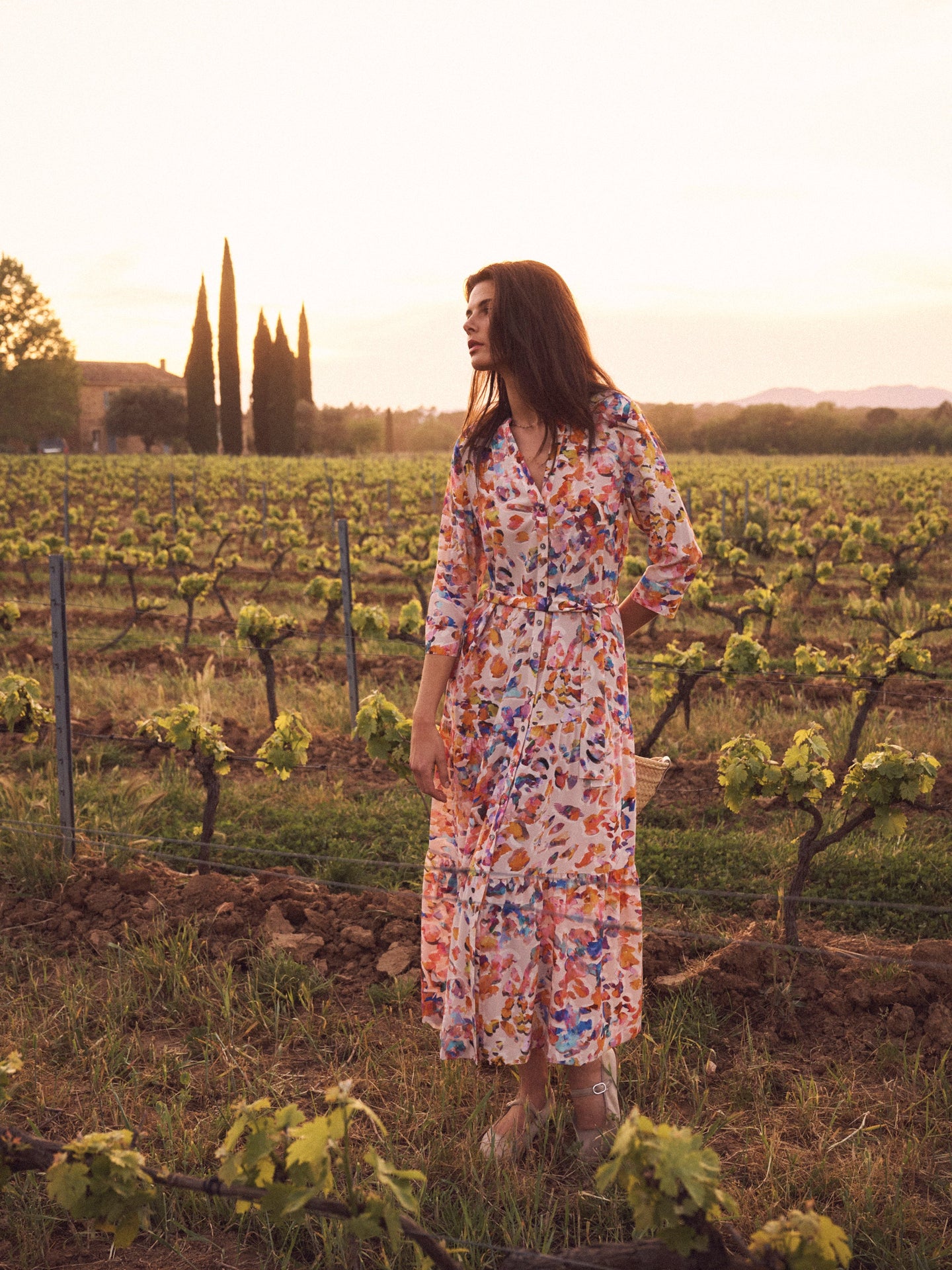 Avery silk sunset cloud maxi dress