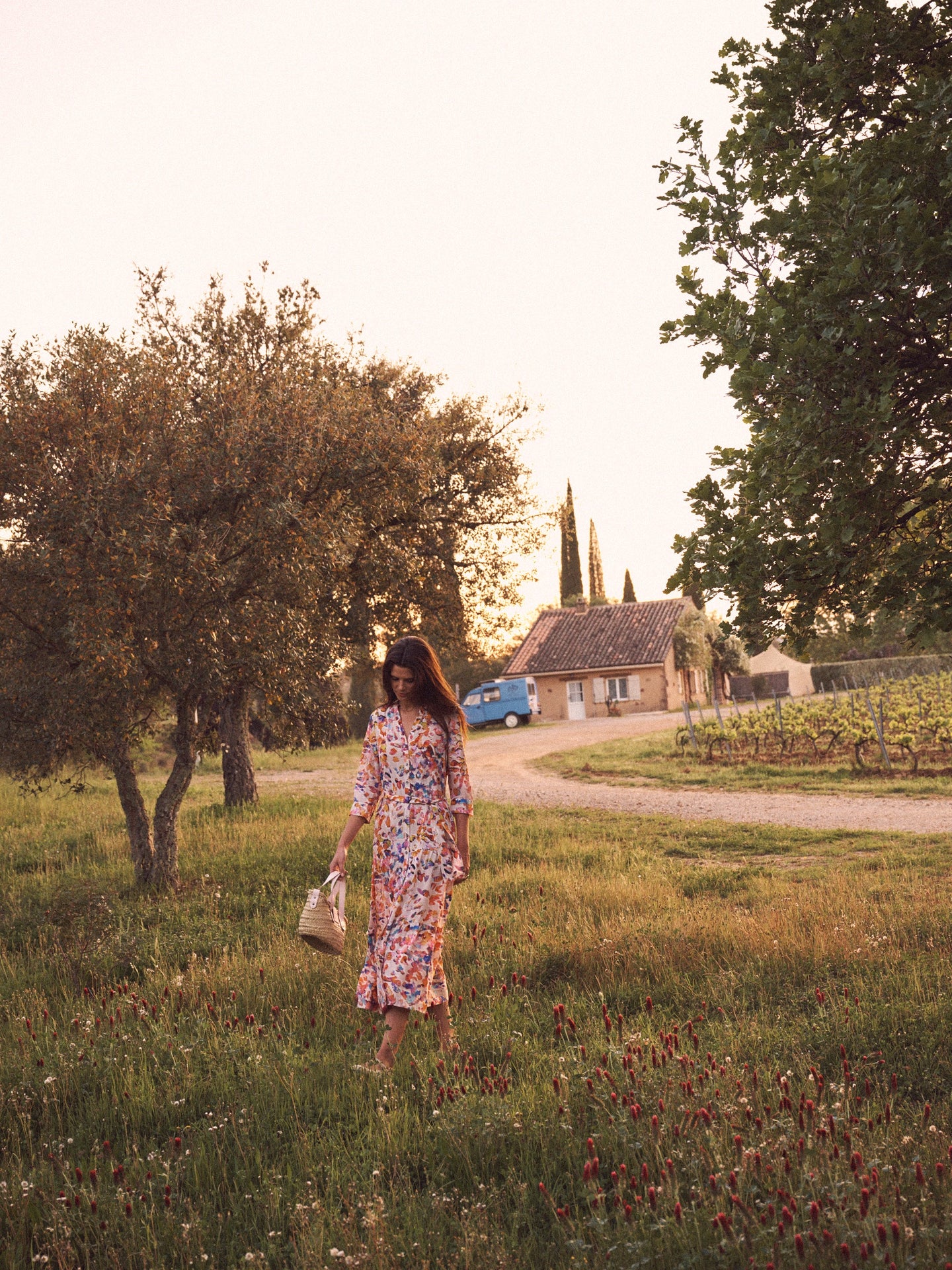 Avery silk sunset cloud maxi dress