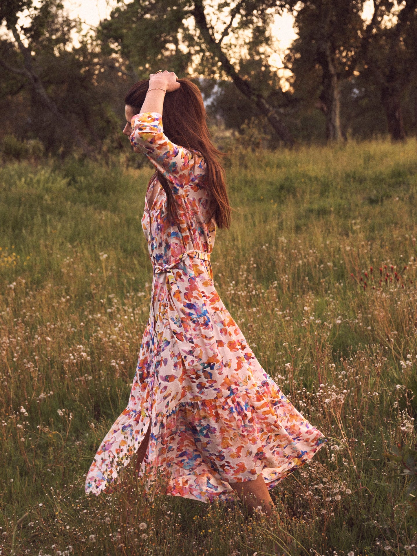 Avery silk sunset cloud maxi dress