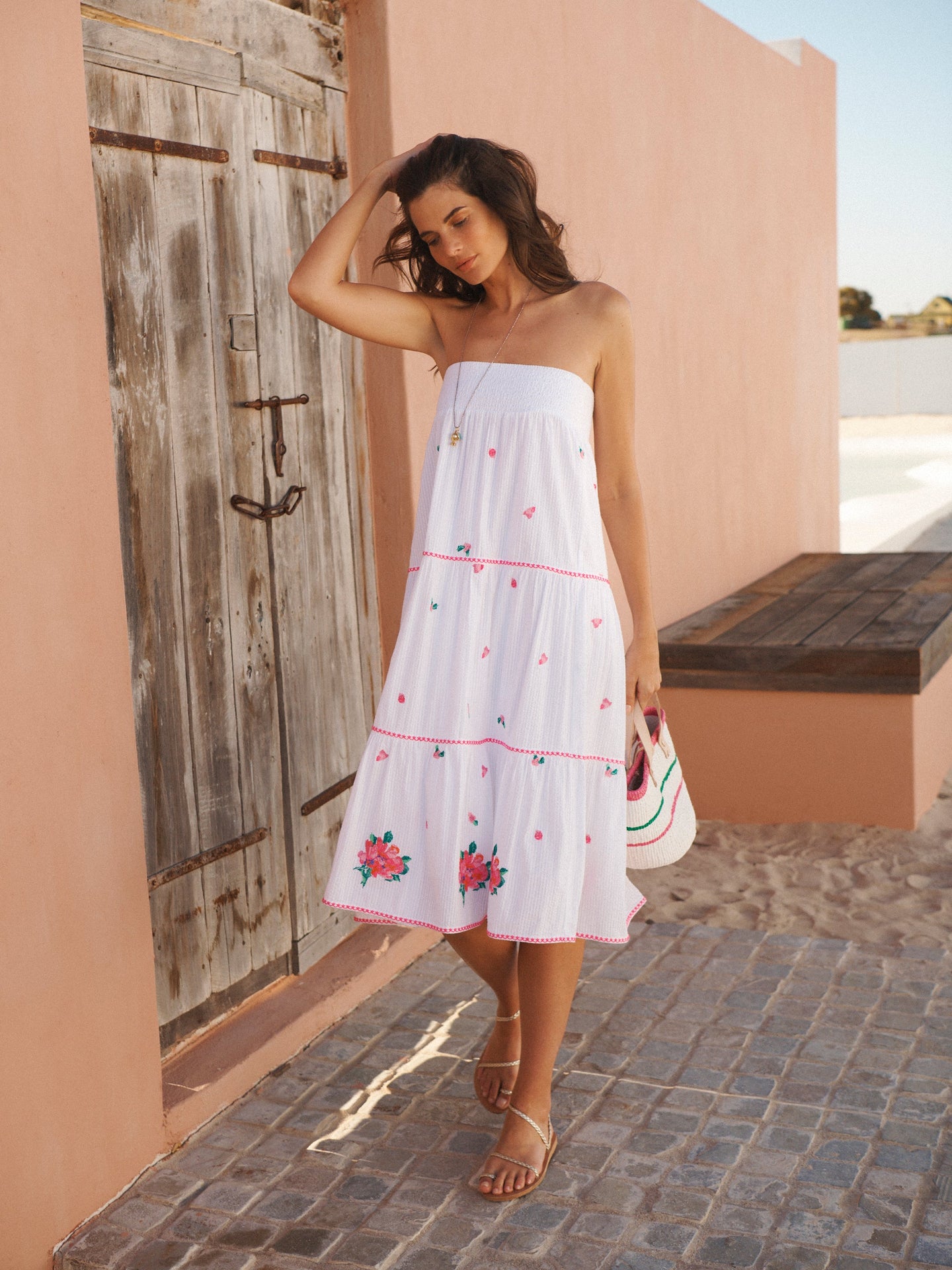 Shelby cotton seersucker embroidered skirt - White