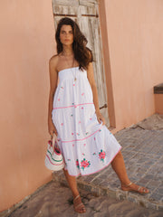 Shelby cotton seersucker embroidered skirt - White