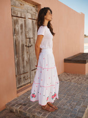 Shelby cotton seersucker embroidered skirt - White