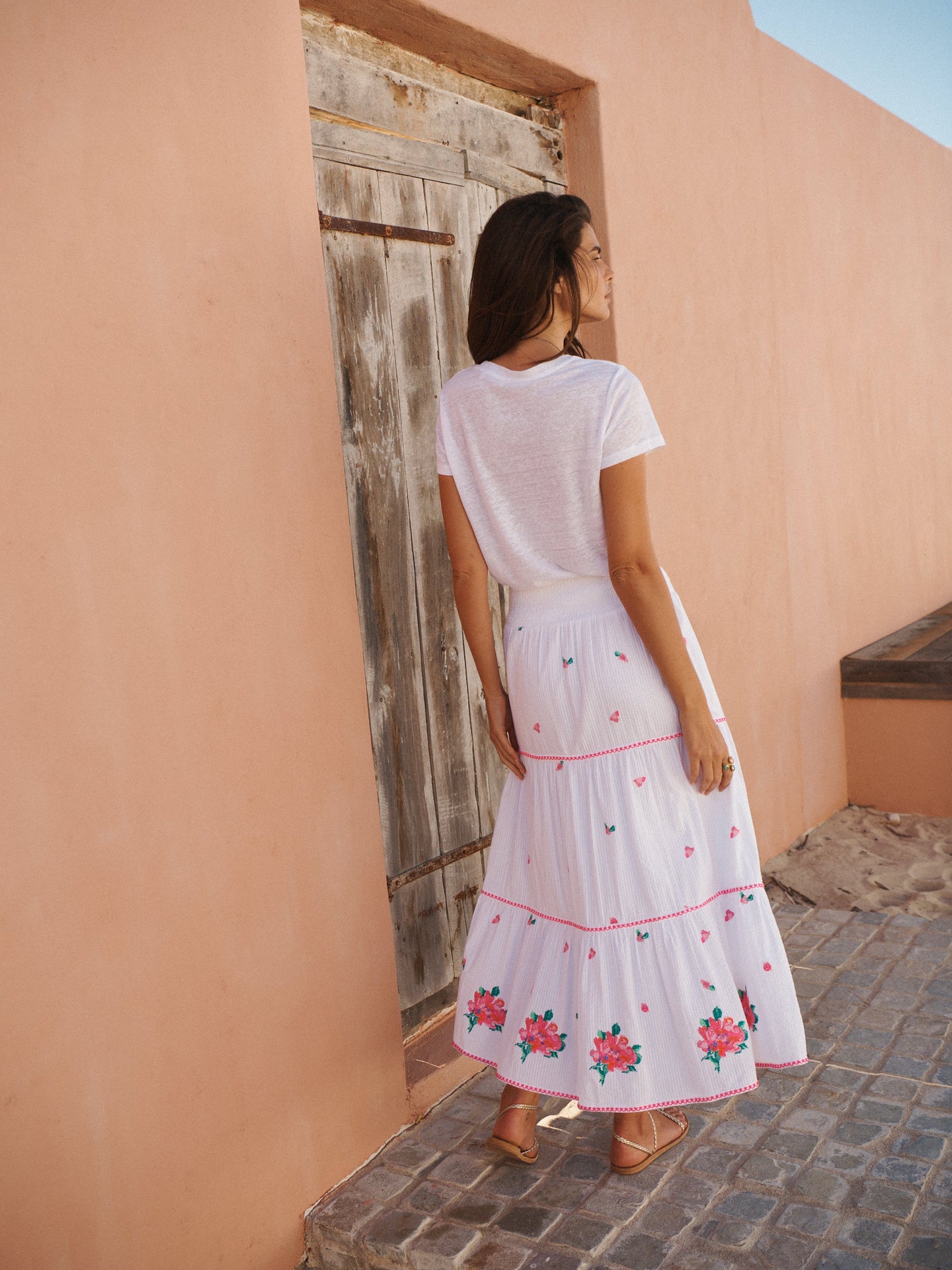 Shelby cotton seersucker embroidered skirt - White