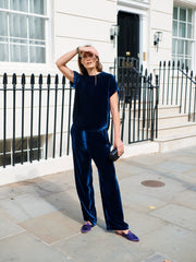 Thea silk blend velvet wide leg palazzo trousers - Midnight