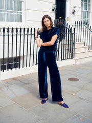 Thea silk blend velvet wide leg palazzo trousers - Midnight