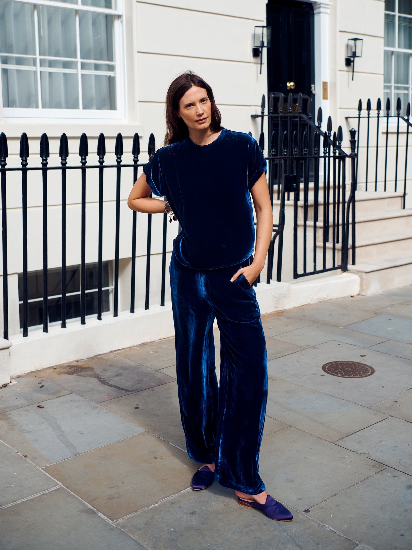 Thea silk blend velvet wide leg palazzo trousers - Midnight