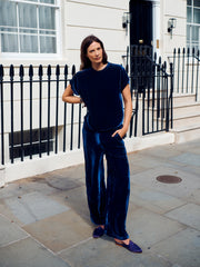 Thea silk blend velvet wide leg palazzo trousers - Midnight