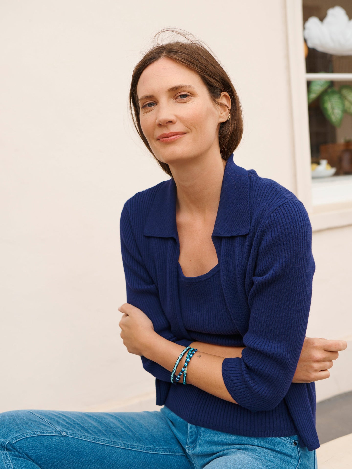 Plum cotton cashmere ribbed cardigan