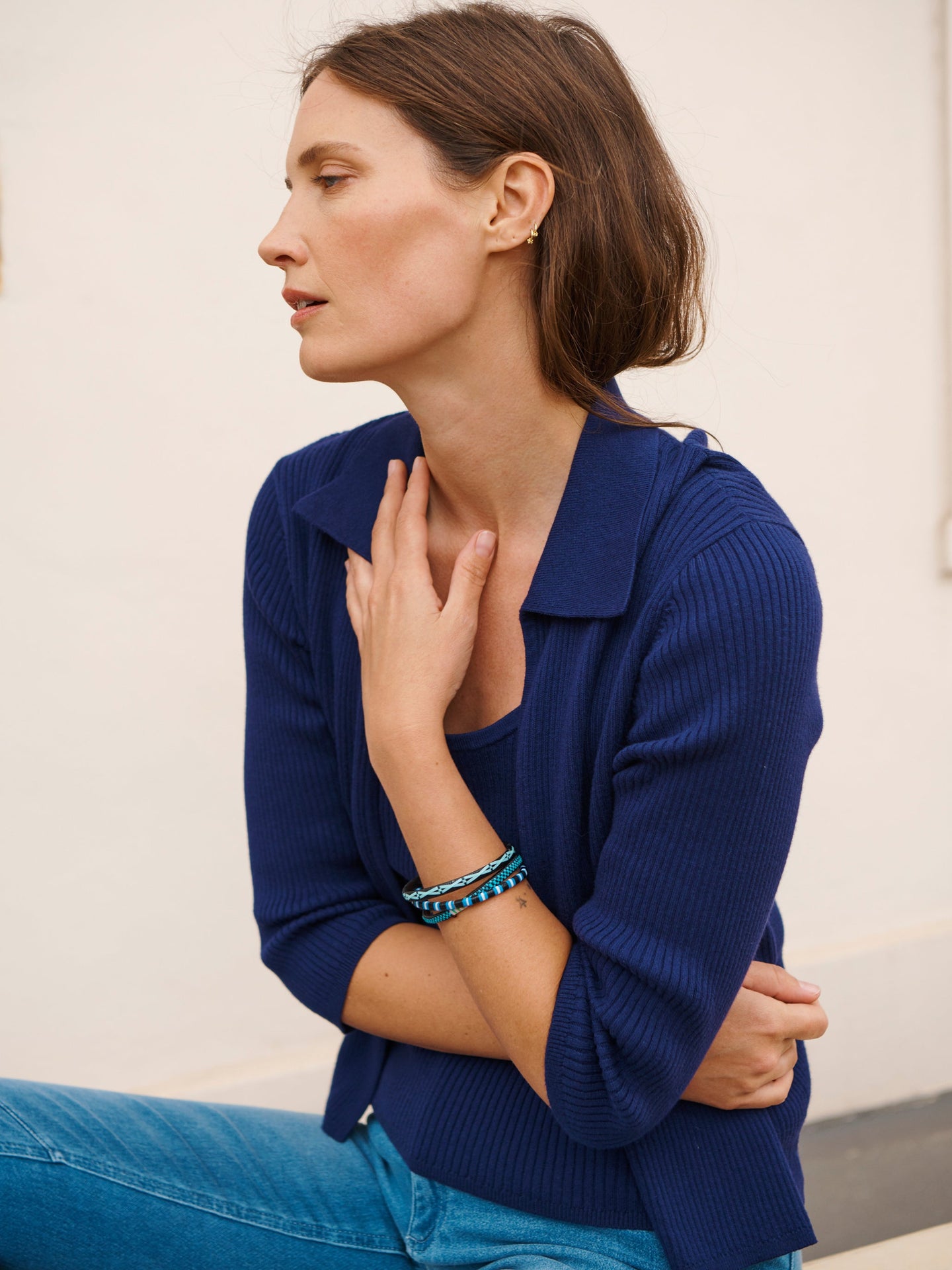 Plum cotton cashmere ribbed cardigan