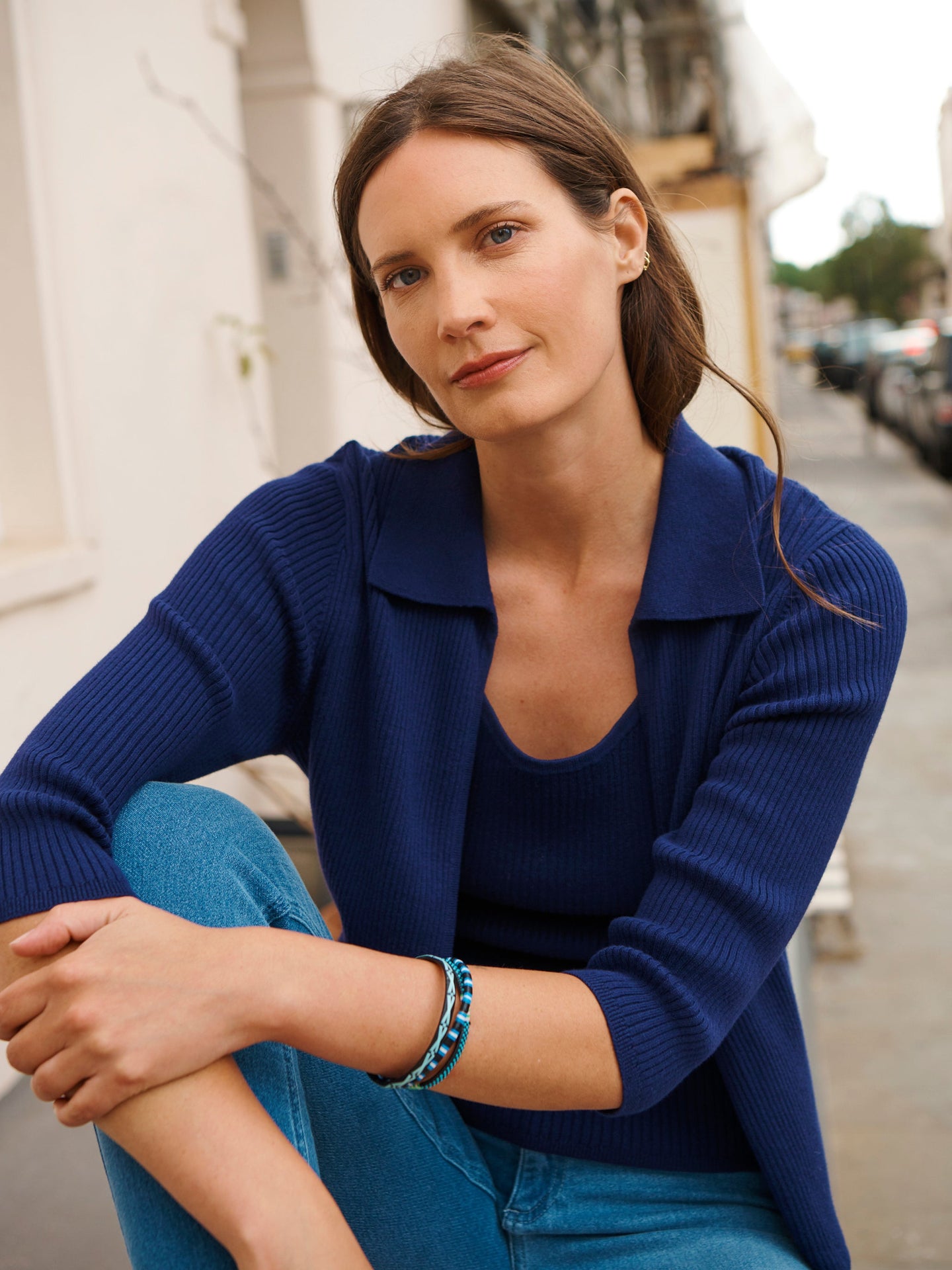 Plum cotton cashmere ribbed cardigan