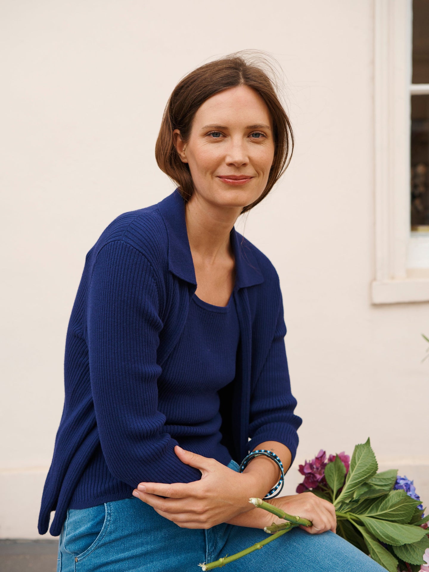 Plum cotton cashmere ribbed cardigan