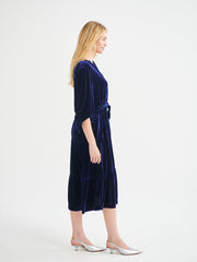 Ana silk blend velvet tiered dress - Navy