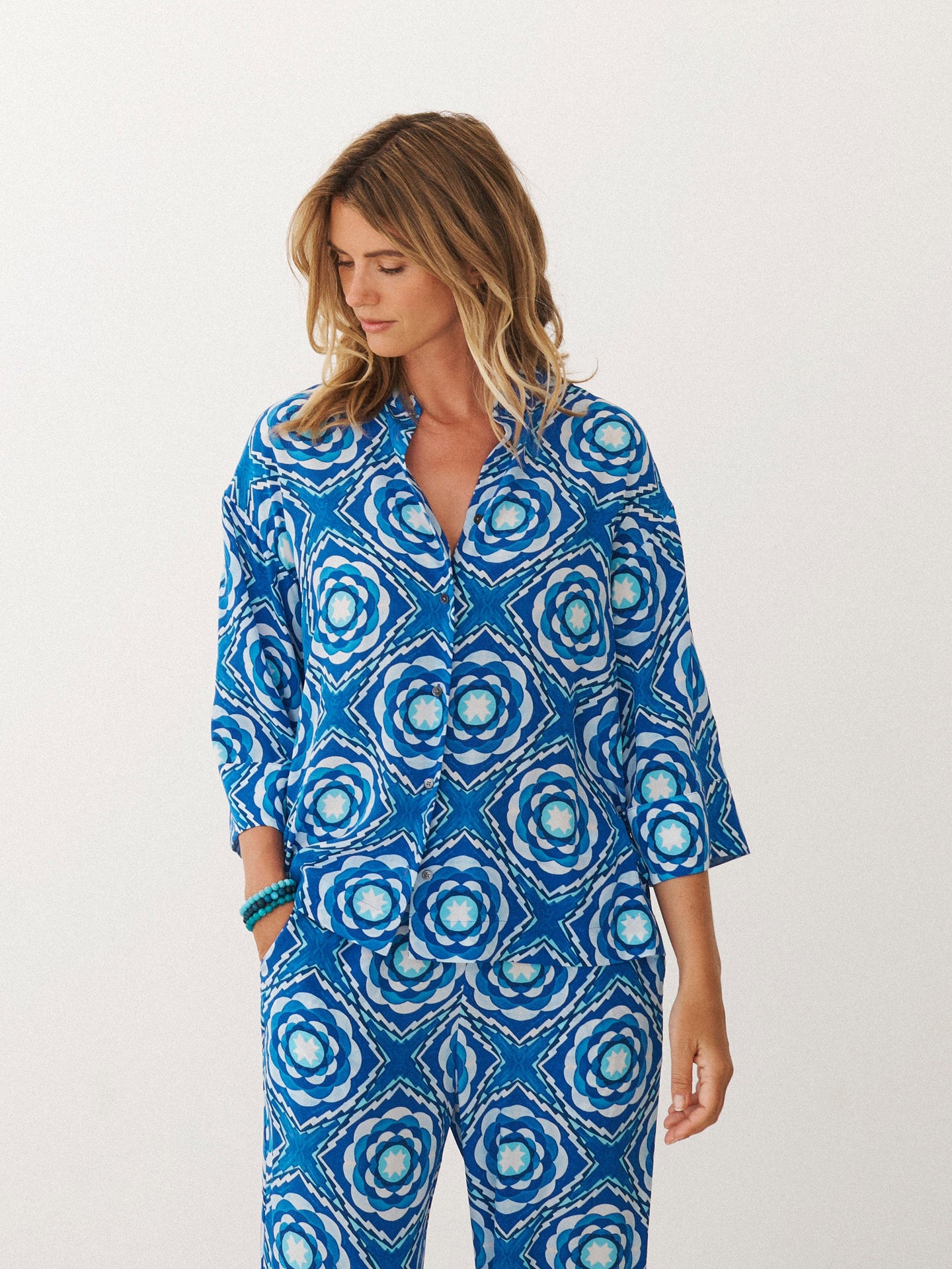 Tavira silk tile print shirt