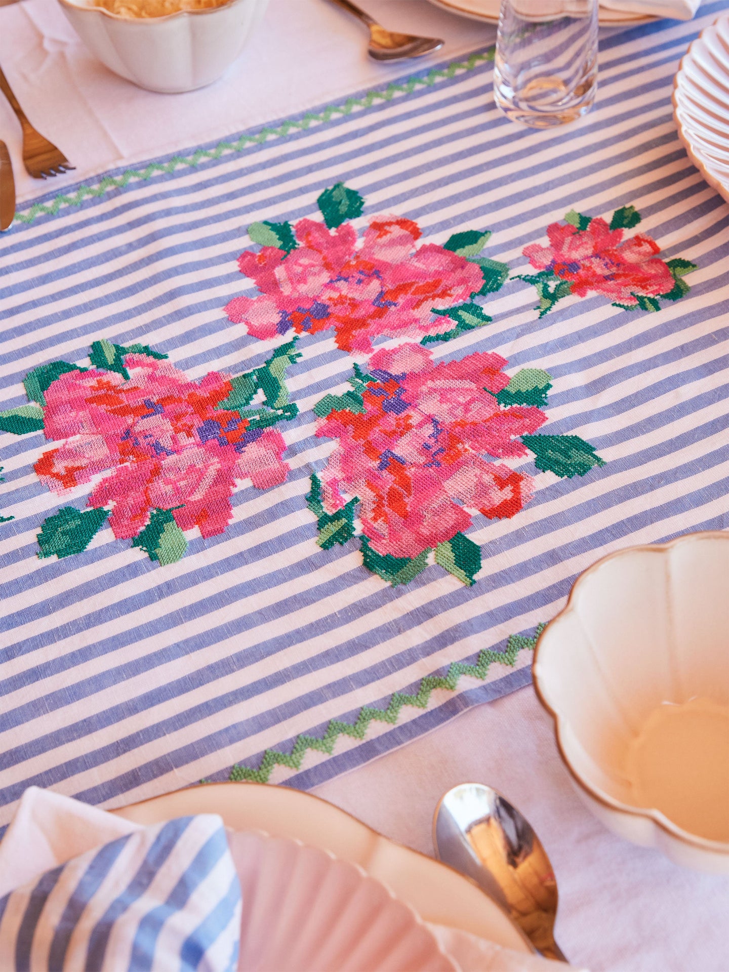Blue Linen Table Runner