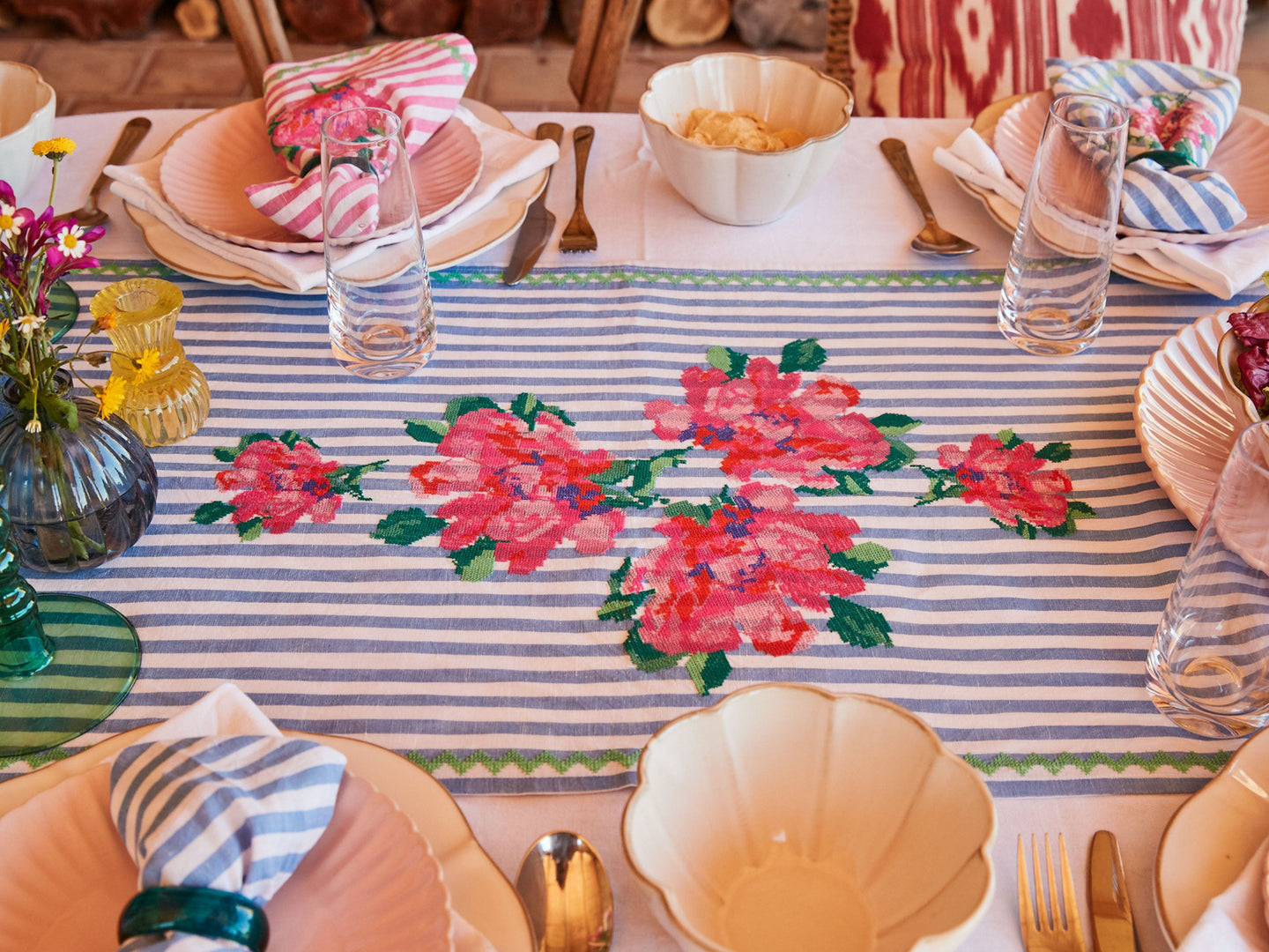 Blue Linen Table Runner