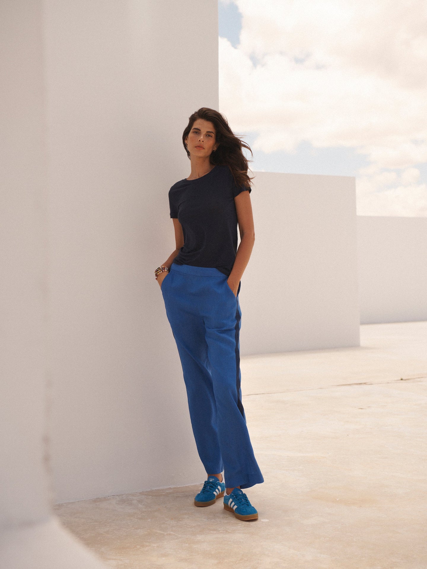 Charlie Linen Crew Neck T-Shirt - Navy