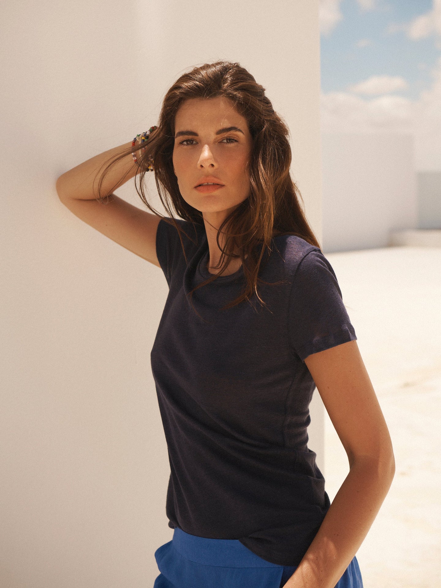 Charlie Linen Crew Neck T-Shirt - Navy