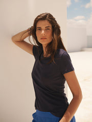 Charlie Linen Crew Neck T-Shirt - Navy