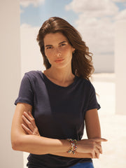 Charlie Linen Crew Neck T-Shirt - Navy