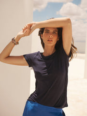 Charlie Linen Crew Neck T-Shirt - Navy