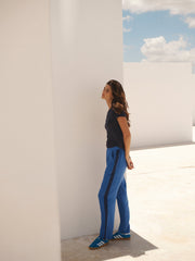 Thea linen side stripe trouser - Blue / Navy