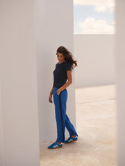 Thea linen side stripe trouser - Blue / Navy