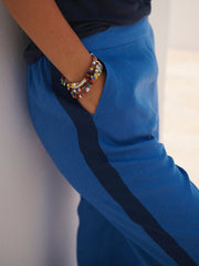 Thea linen side stripe trouser - Blue / Navy