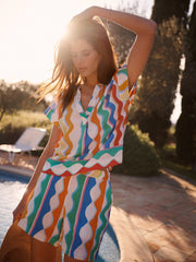 Summer silk wave print top