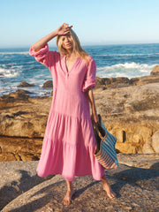 Marina double cloth cotton tiered dress - Pink