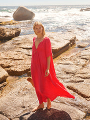 Verity gauze linen v neck dress - Geranium