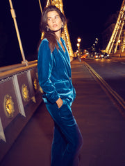 New May silk blend velvet jacket - Peacock Blue