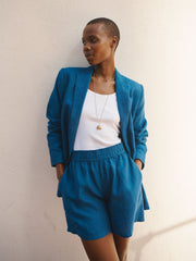 Poppie linen pull on short - Indigo Blue