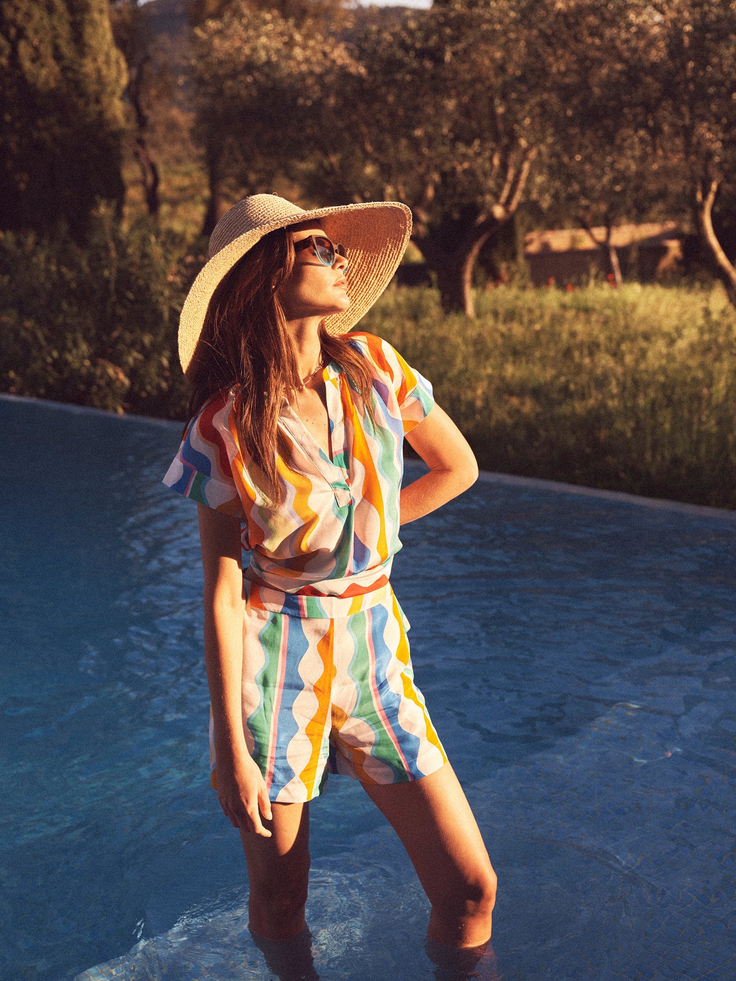 Summer silk wave print top