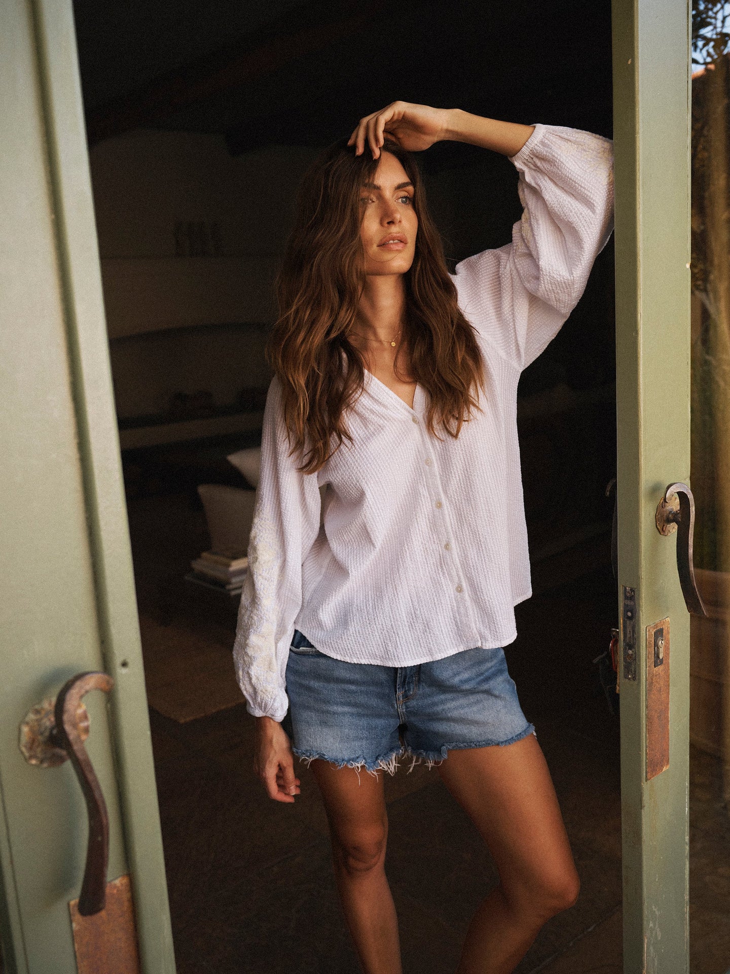 Jaya cotton embroidered shirt - White