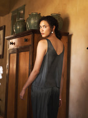 Verity satin reversible vest- Khaki