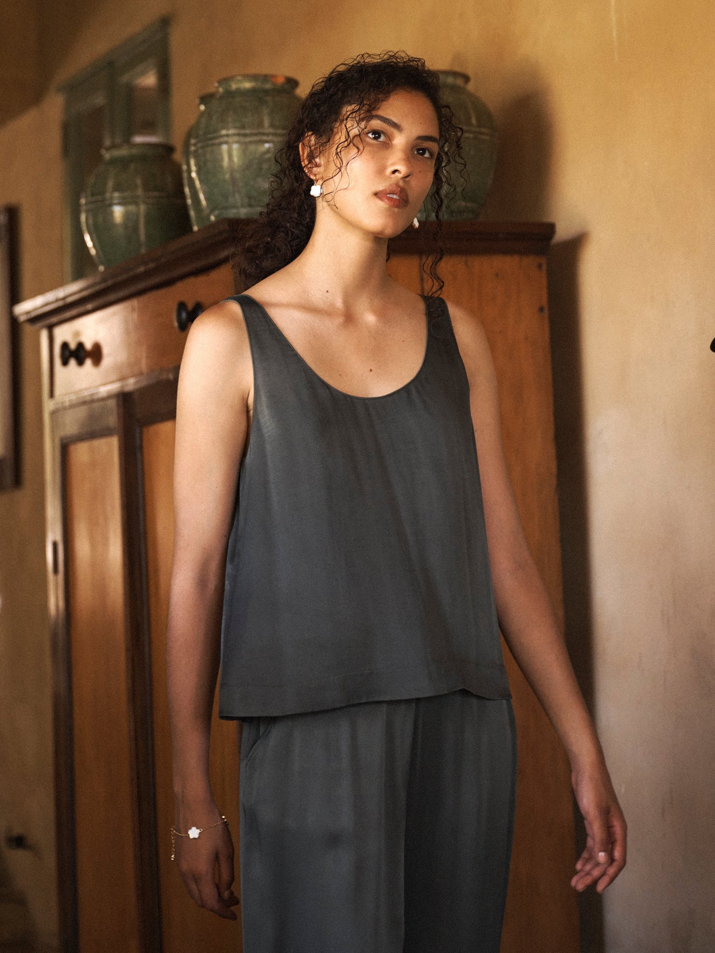 Verity satin reversible vest- Khaki