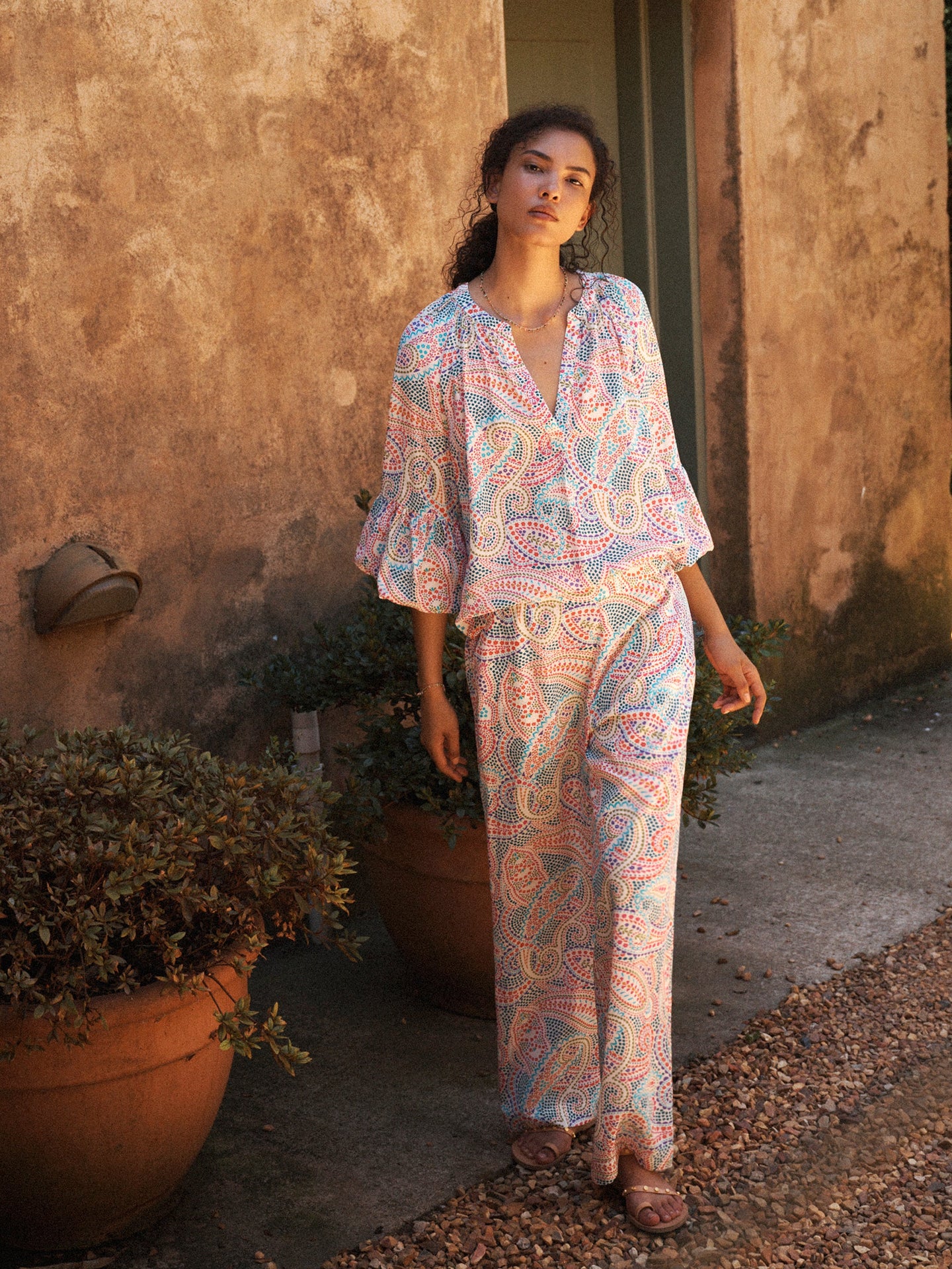 Thea silk ivory star paisley trouser