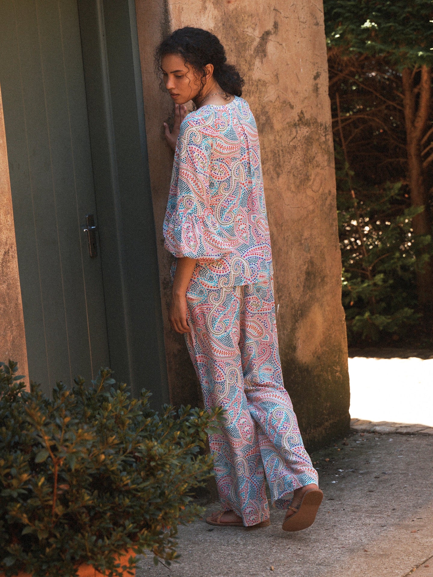 Thea silk ivory star paisley trouser