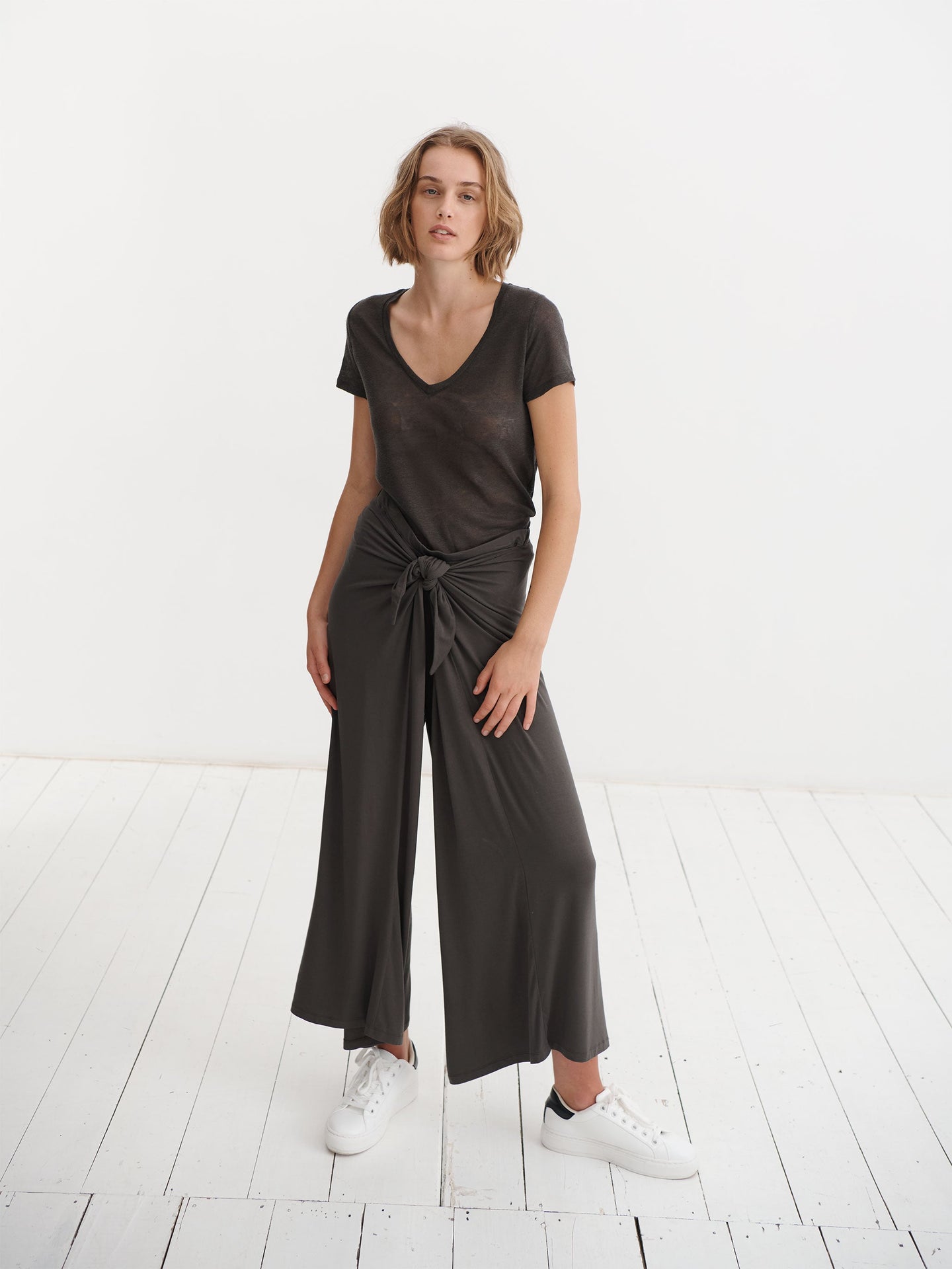 Evie jersey tie front trouser