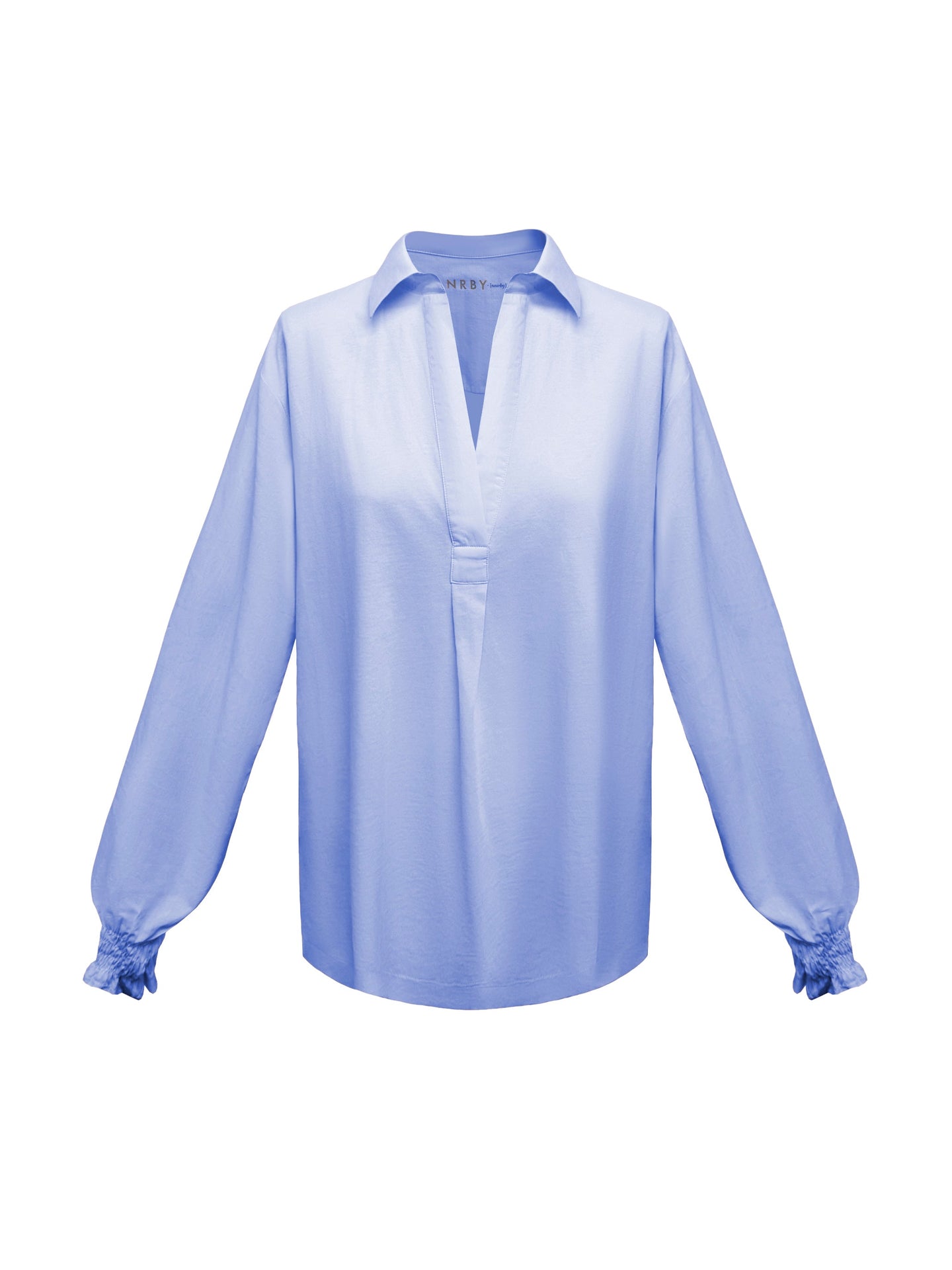 Aria jersey and cotton shirred cuff shirt - Pale Blue